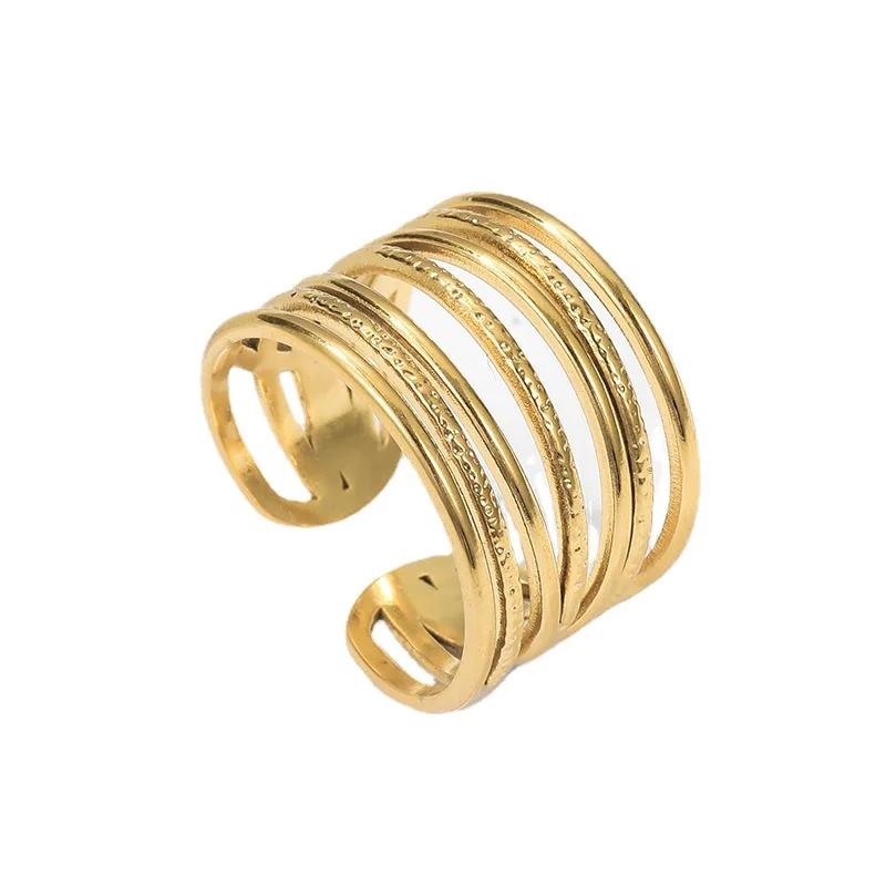 Personality Multilayer Line Opening Wide Rings for Women Men Charm Stainless Steel Hip Hop Rock Finger Jewelry Accessories Gift