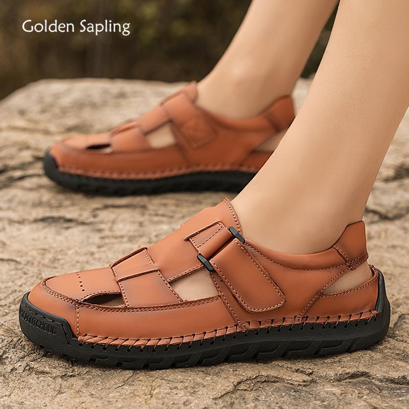 Golden Sapling Men's Sandals Classics Outdoor Shoes Comfortable Men Flats Casual Leather Sandals Summer Leisure Shoe