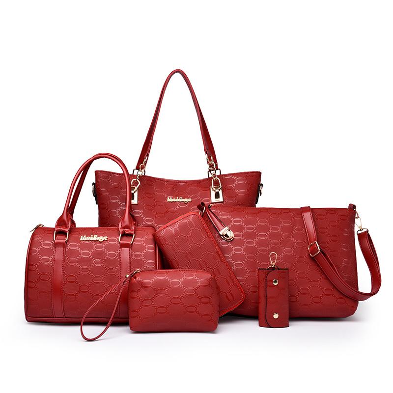 New Fashionable Six-piece Set, Mother and Child Bag, Embossed Sequined Shoulder Bag, Large-capacity Messenger Bag, Handbag, Women's Bag.