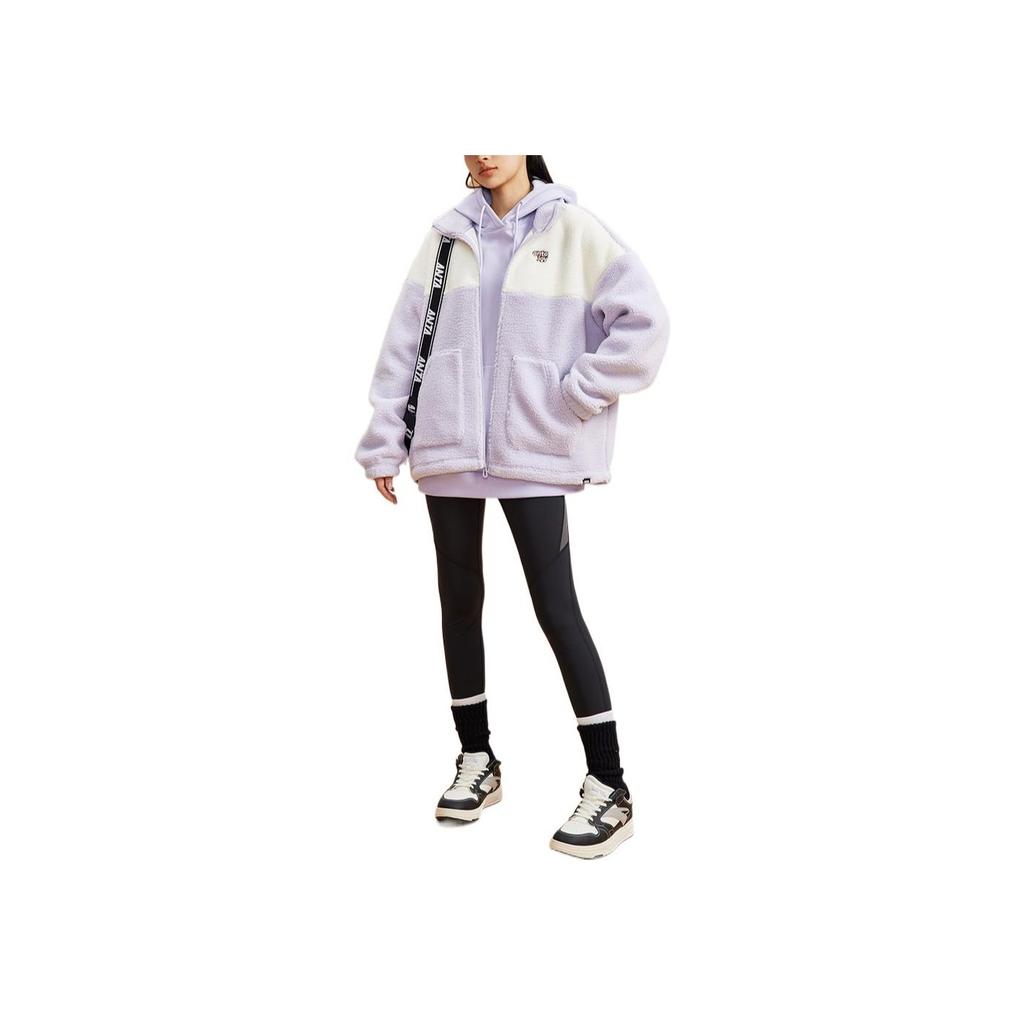 Anta Lifestyle Series Logo Print Zipper Fleece Long Sleeve Jacket Women Jackets Purple 962248710-4