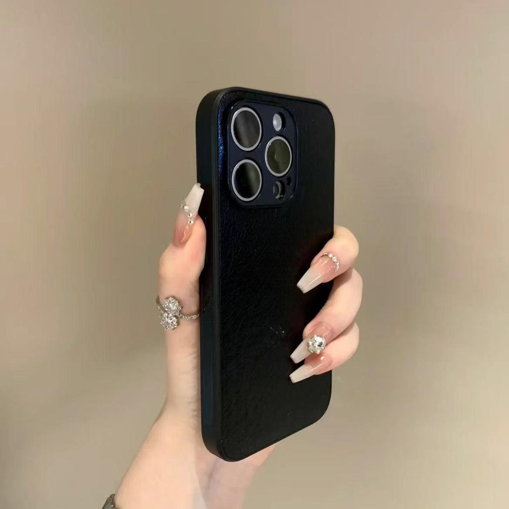 Minimalist Leather Phone Case for Apple iPhone 16 Pro Max - PU Leather PC Frame Shockproof Creative Full Cover for iPhone 16/15/14/13/12/11/Pro/Plus