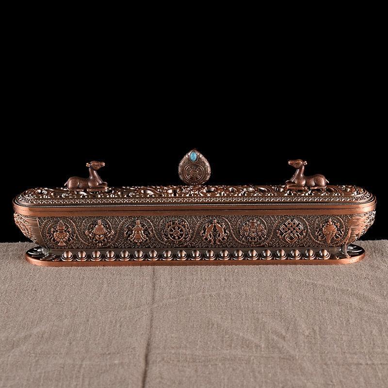 Sanskrit Incense Stick Burner Alloy Buddhist Tibetan Indoor Golden Meditation Engraving Temples Smoke Supply Furnace Ornaments