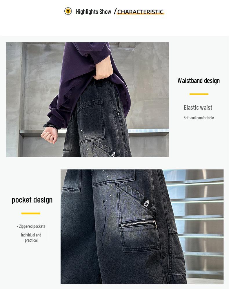 Boys' Black Straight-Leg Jeans - Versatile Spring/Autumn 2025 Style