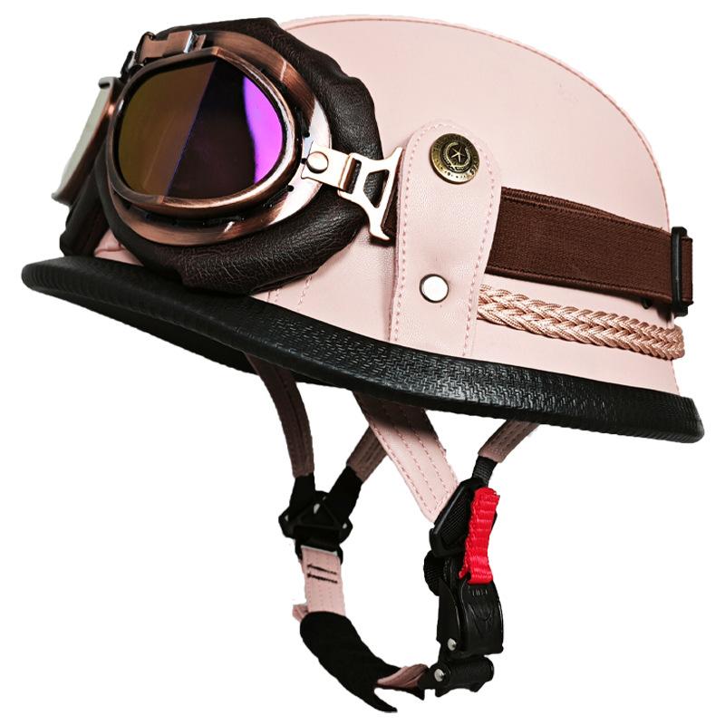 German Handmade Leather Helmet Men and Women Four Seasons Half Helmet Electric Vehicle Helmet Retro Steel Helmet