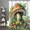 Enchanted Forest Mushroom Hut Floral Shower Curtain, Bathroom Decorative Shower Curtain, Waterproof Shower Curtain with Hooks