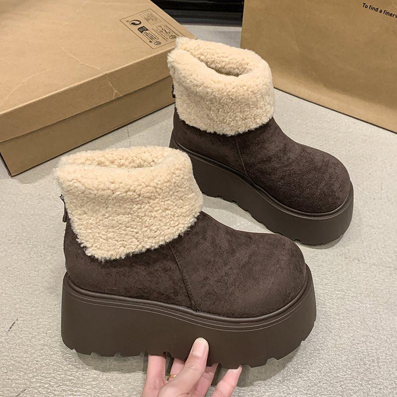 Centimeter height increase new oral cotton boots mango thickened temperament snow boots women's short tube fluffy thick bottom