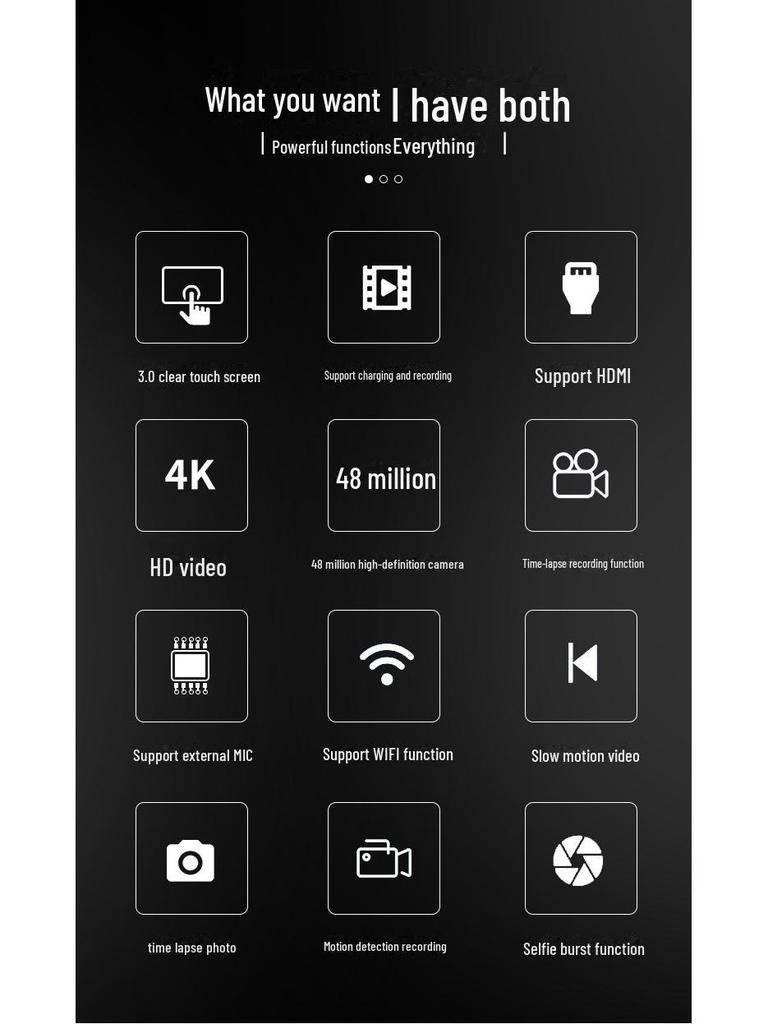 4K WiFi Touch Screen HD Digital Camera, 48MP Video Recorder