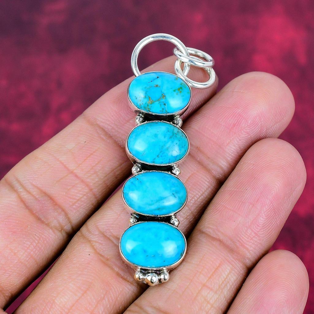 Pendentif en pierre précieuse turquoise bleue fait à la main, pendentif en argent sterling massif 925, pour cadeau de fiançailles