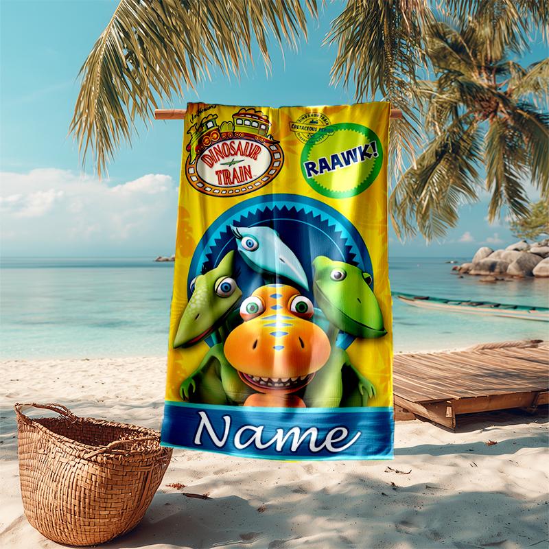 Personalized customized proof beach towel with Dinosaur Train pattern - soft, absorbent, quick-drying, perfect swimming, camping&bathing