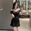 Black Suspender Dress Women's Summer Sexy One-word Shoulder Fishtail Hip Skirt High-end Night Work Clothes