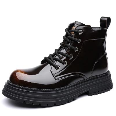 2025 Winter Men's High Top Martin Boots, Plus Velvet, Thick Sole, Retro Leather, Warm and Shiny Workwear Shoes