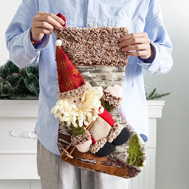 Christmas Stockings Socks Santa Snowman Hanging Xmas Tree Ornaments Christmas Decor For Home New Year Navidad Candy Gift Bags