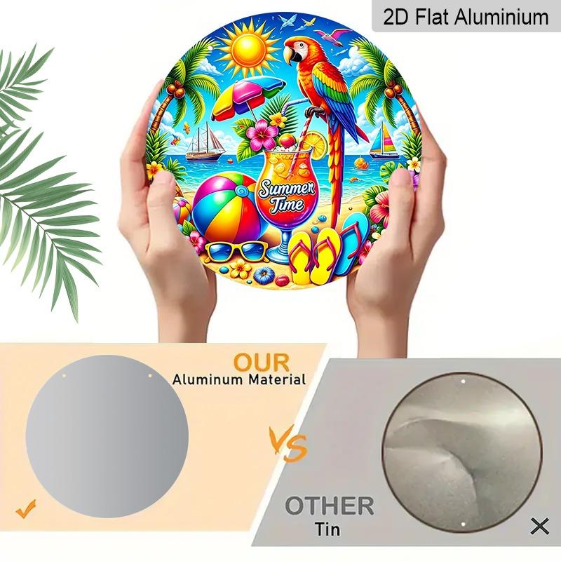 2D Flat Aluminum "Summer Moments" Decorative Signs and Plaques, Available In Various Sizes. Tropical Parrot Beach Pattern Metal Wall Decorations