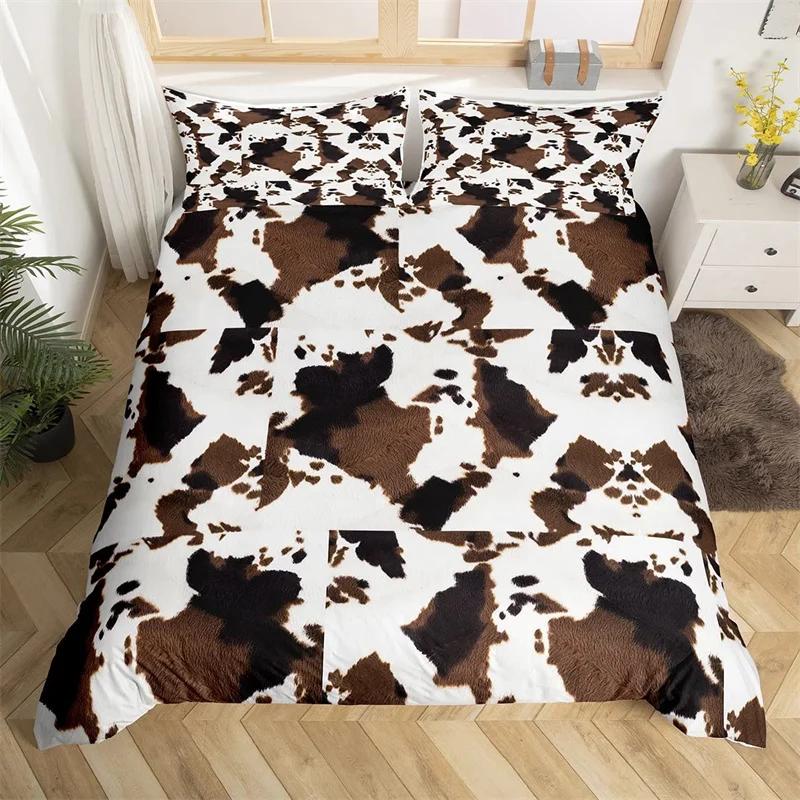 Funda nórdica tamaño king con estampado de animales de granja, de microfibra y piel de vaca. Juego de ropa de cama estilo western con estampado de piel de vaca para niños y niñas.