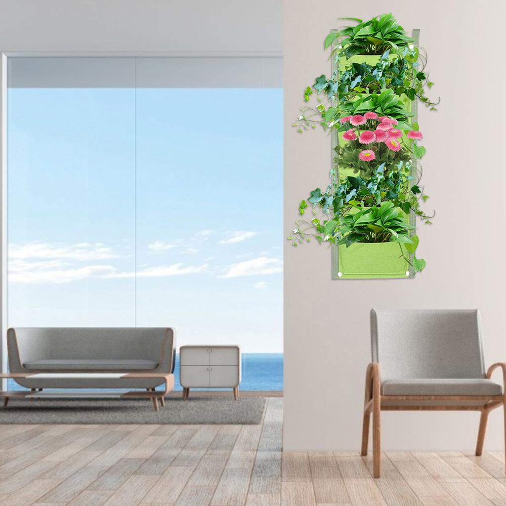 6 Taschen Vertikale Pflanzen Anzuchtsäcke Behälter Wandhängender Pflanzkasten für Außengarten Grün