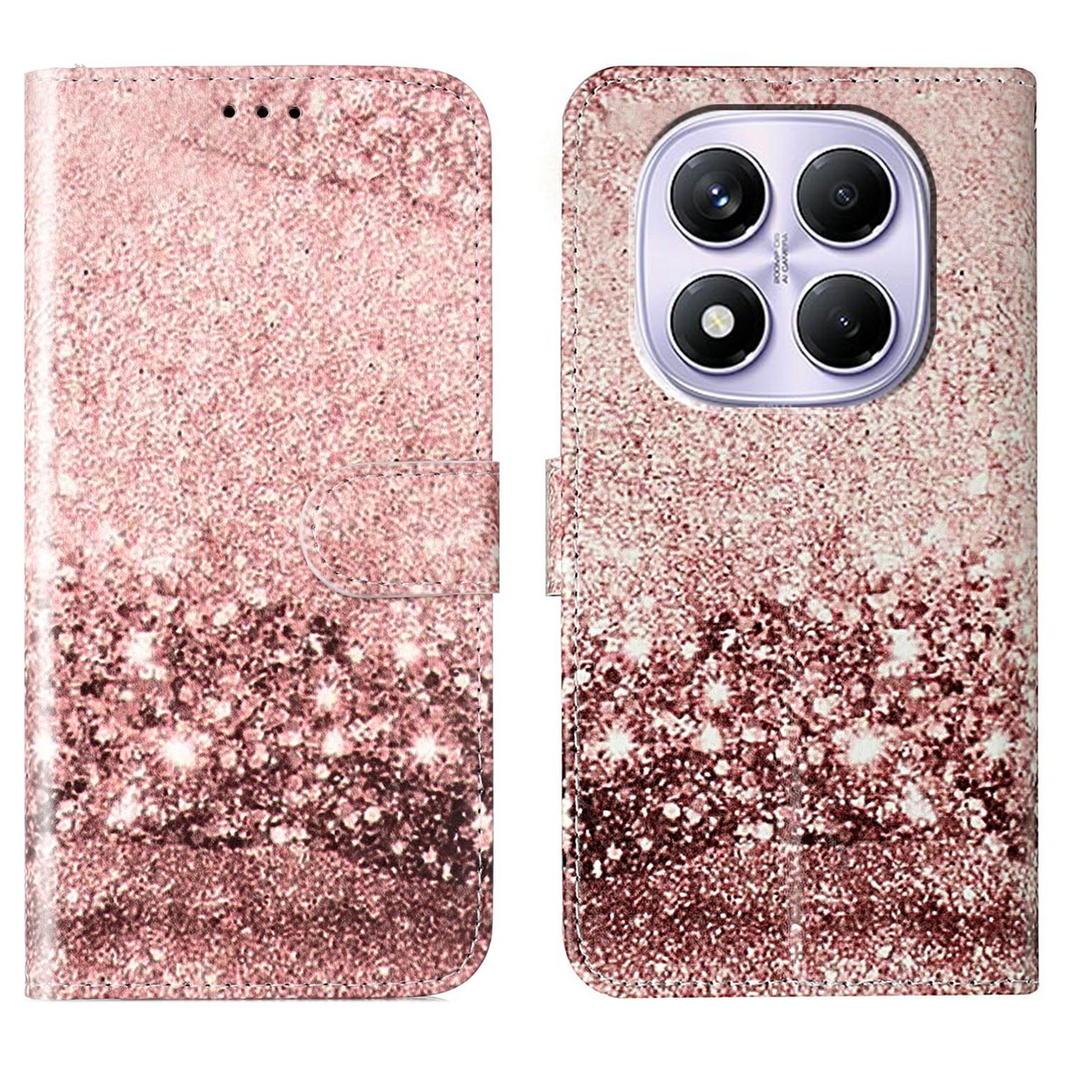 

For Xiaomi Redmi Note 14 Pro 4G Case Marble Painted Wallet Stand Folio Leather Cover with Flip Design Rose Gold Marble