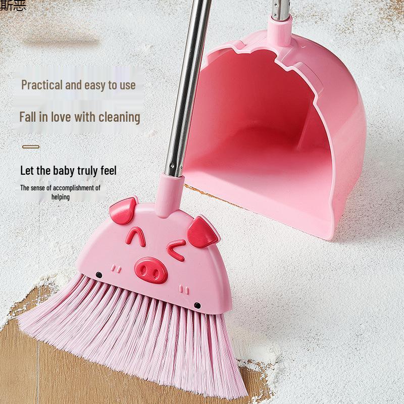 Kids' Pretend Play Cleaning Set: Broom, Mop, and Dustpan with Little Pig Design