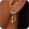 14k Gold Plated Triple Huggie Stud Earrings Cute Statement Chain Earring Dainty Drop Earrings for Women Trendy Jewelry