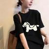 Korean Style Retro Short Sleeve T-Shirt with Small Horse Print, Round Neck Trendy Women's Top 2026.