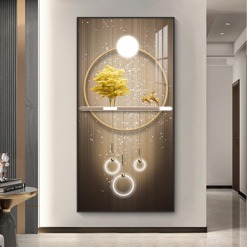 Pictură abstractă de lux de pânză aurie, artă de perete cu lumină copac bogat, afișe și imprimeuri pentru cerb, pentru decorarea coridorului, verandă