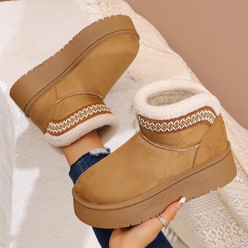 Fashion Vintage Chunky Platform Snow Boots Women Anti Slip Short Plush Warm Winter Boots Woman Comfort Thick Sole Plush Ankle Booties