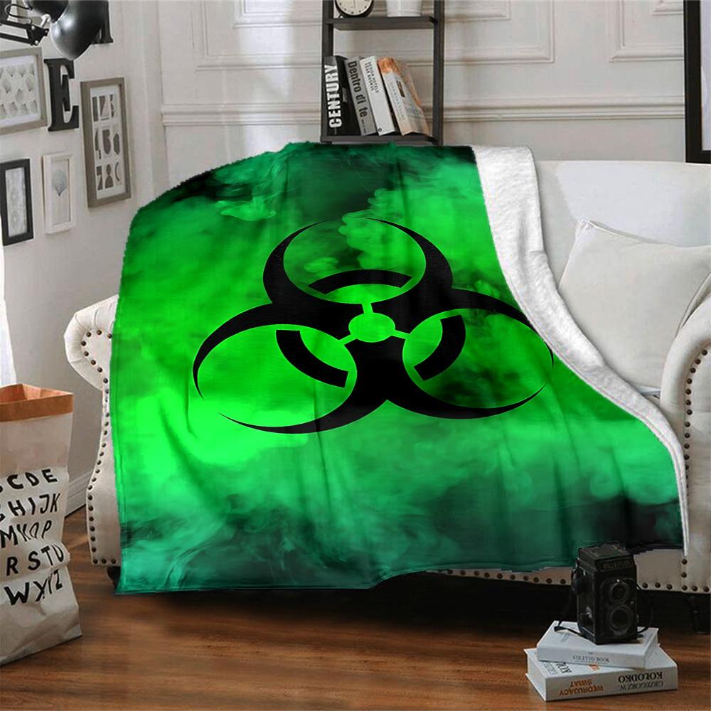 1pc Biohazard Symbol Soft Comfortable Blanket Digital Print, All Season Multipurpose Knit Fabric Bedding, Office, Sofa Home Decor Blanket