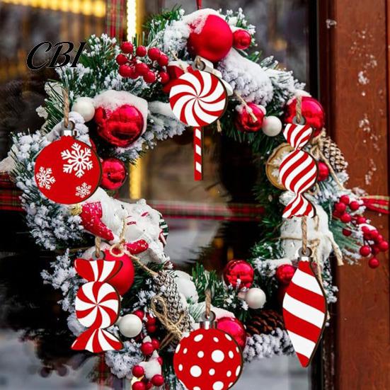 Seasonal Tree Ornament Set 12/24/36 Pcs Wooden Candy Cane Christmas Ornaments, Hanging Lollipop Ball Decor, Double-Sided Indoor Holiday Party Supplies