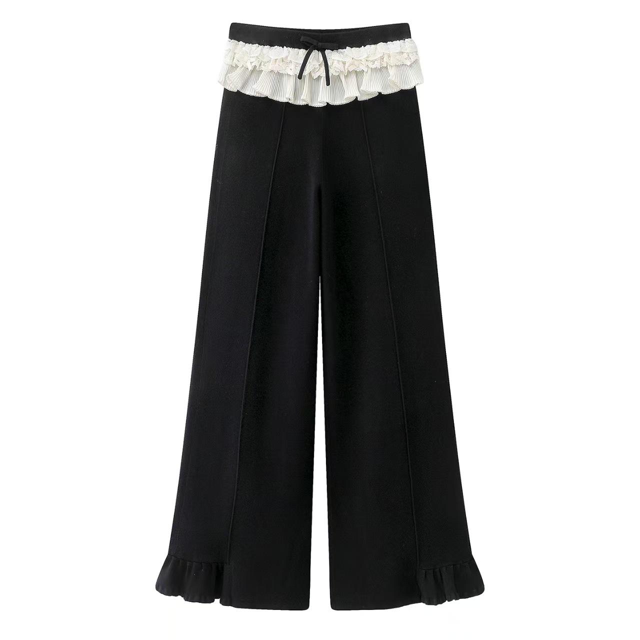 

2025 Winter Women s Stylish Flare Pants with Lace Embroidery Medium чёрный