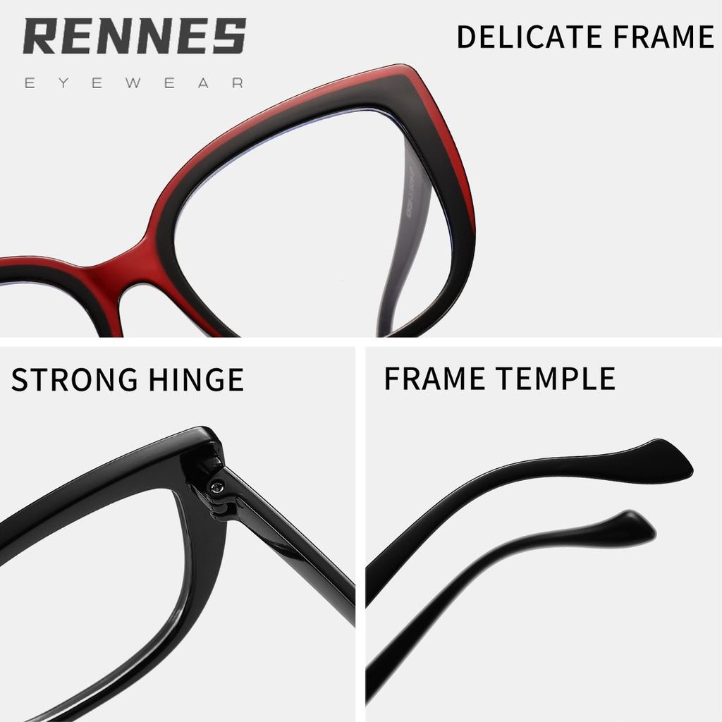 Rennes European and American color matching square large frame cat eye anti-blue light glasses women's plain face small myopia frame glasses new