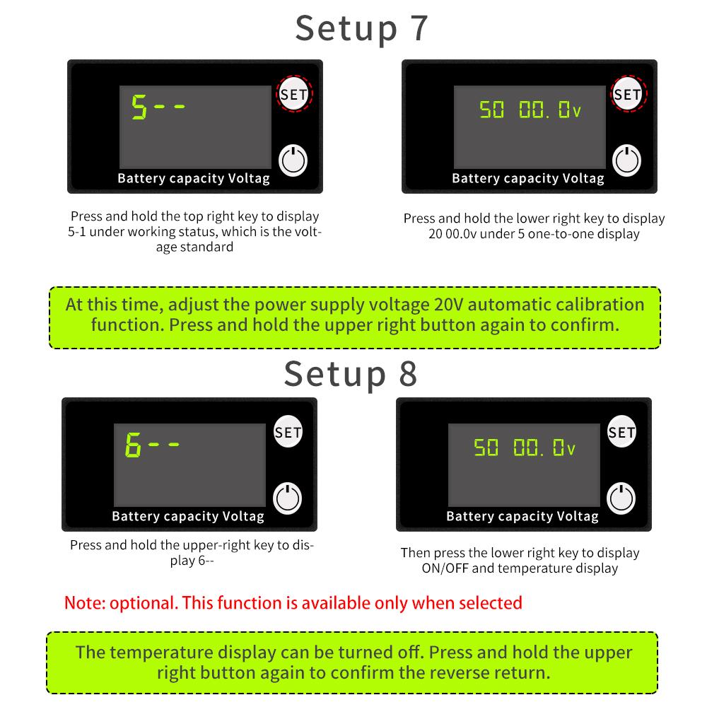 Batteriekapazitätsanzeige Blei-Säure Lithium LiFePO4 Digitales Voltmeter Amperemeter Messgerät Wattmeter mit Temperaturalarm DC 8-100V