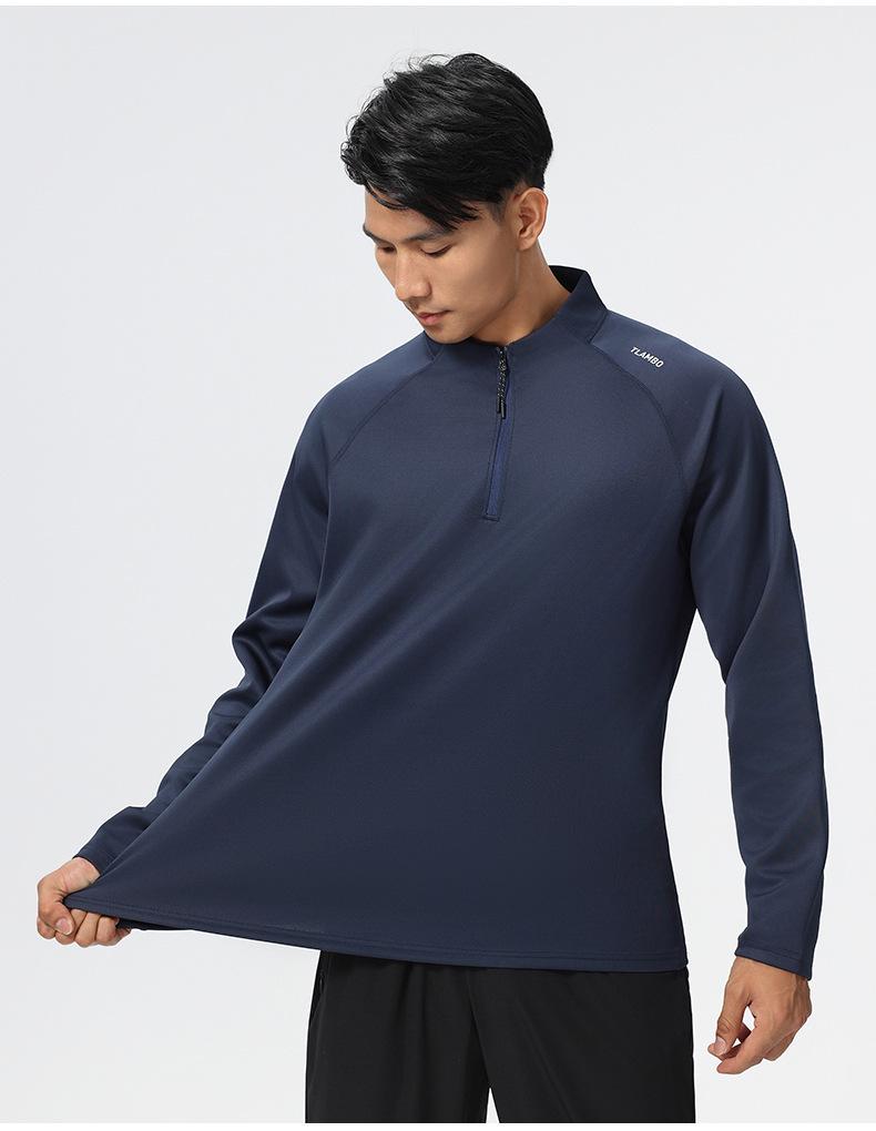 Ditone Men's Quick-Dry Breathable Long Sleeve Sports T-Shirt with Half-Zip Collar for Running and Basketball