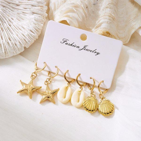 Böhmische Muschel Seestern Hängeohrringe für Damen Modische Spiralmuschel Ohrhänger Strandparty Schmuck Geschenk