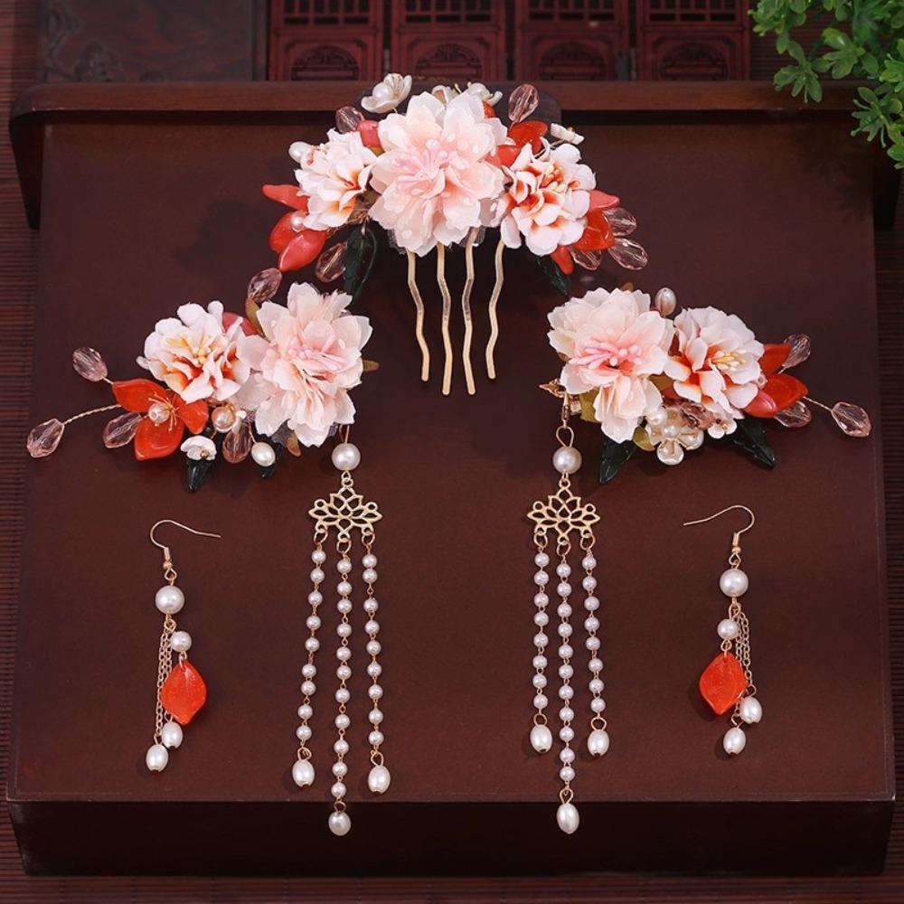 Earring Hanfu Hair Stick Tassel Flower Hair Comb Chinese Style Hairpin Set  Girl Hair Accessories