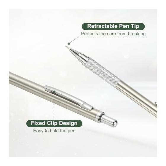 PATIKIL 2pcs 0.7mm Drafting Mechanical Pencil, Medium Point, Automatic Metal Holder for Drawing, Sketching, Woodworking, Silver