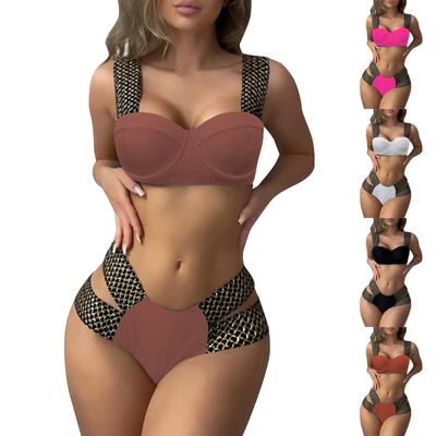 Damen-Bademode, Bügel, Brustpolster, Push-Up, zweiteiliger Badeanzug, Tank-Top mit Slip, Slim-Fit-Bademode, solide Badeanzug-Badebekleidung