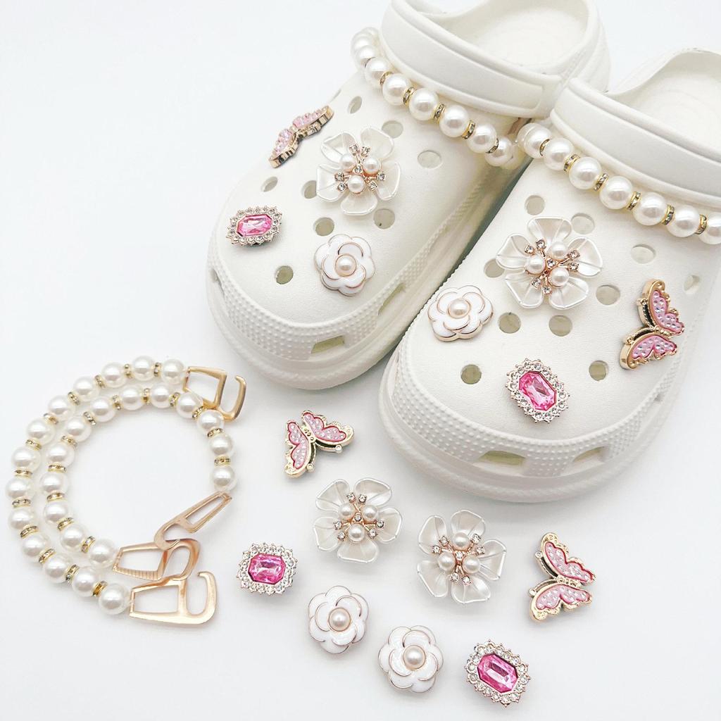 Cute Resin Starfish & Shell Croc Shoe Buckles with High-End Flower Accessories