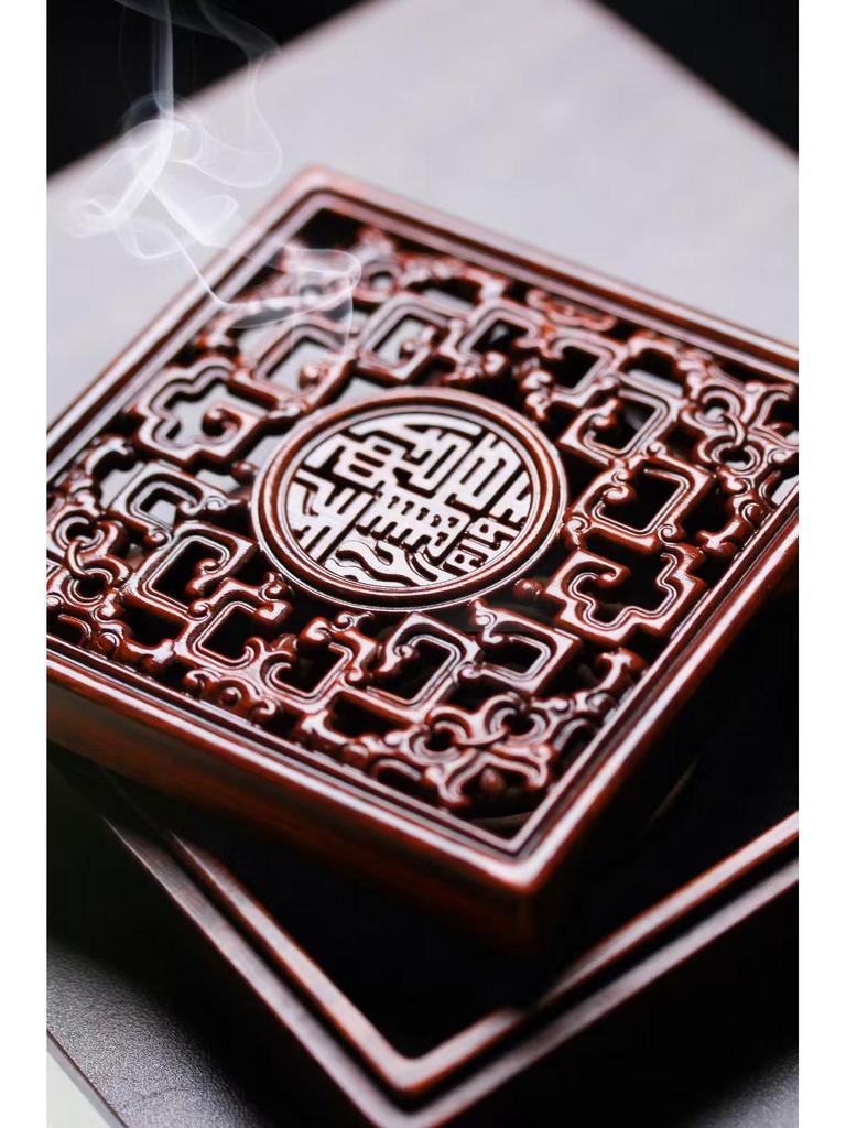 Sandalwood Ming & Qing Antique-Style Carved Incense Box and Burner, Solid Wood Zen Tea Ceremony Holder
