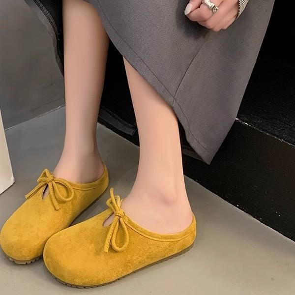 Retro Versatile Flat-bottomed Bag Head Slippers Women's Summer New Bow One-pedal Soft-soled Half Slippers