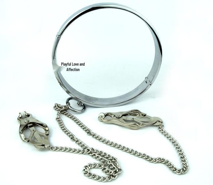 Metal Traction Collar with Nipple Clamps for BDSM Slave Training
