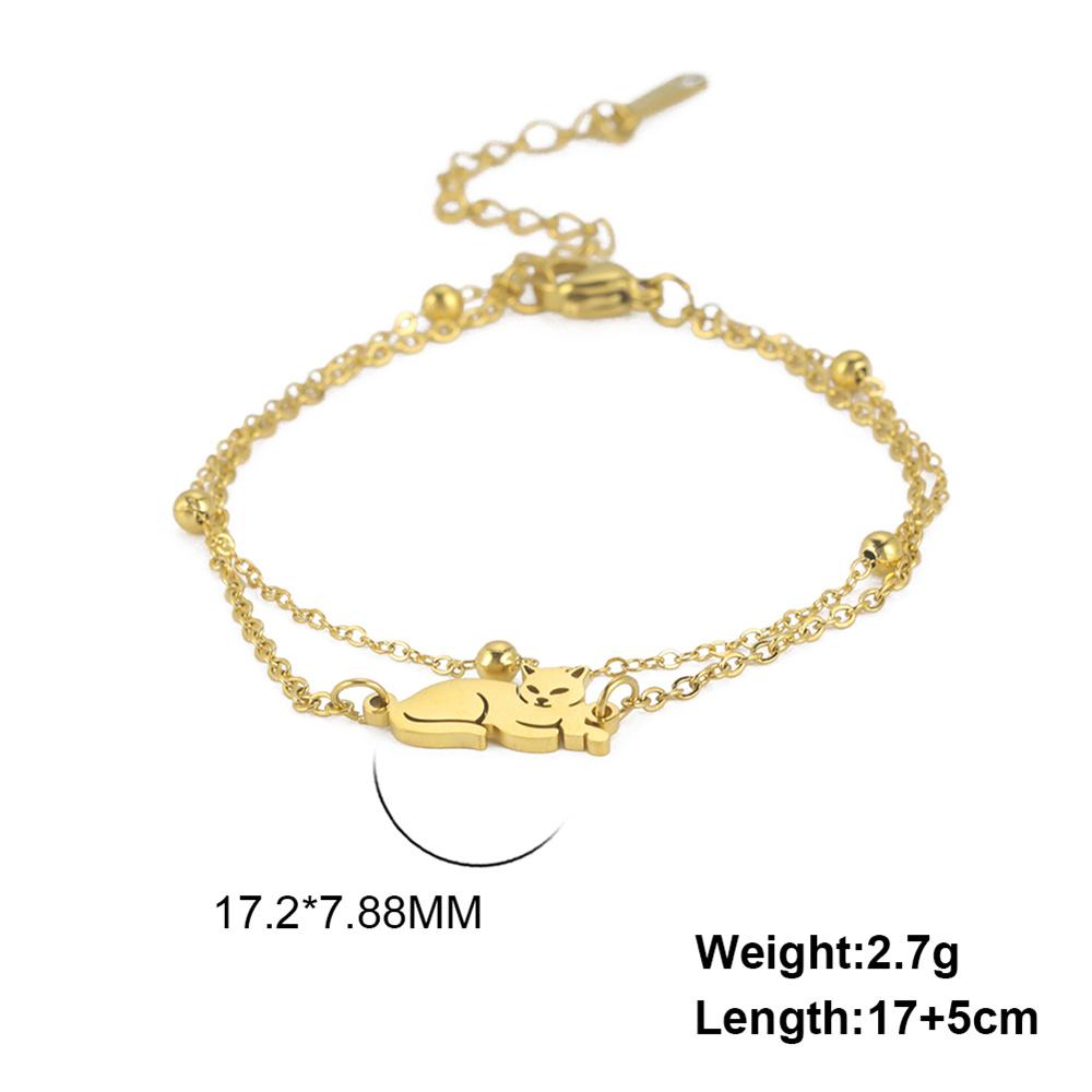 Cazador Stainless Steel Walking Cat Box Chain Bracelet for Women Animal Kitten Wax Rope Bracelet Jewelry Mother's Day Gift