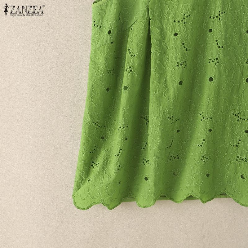 ZANZEA Women Casual V-Neck Sleeveless Lace Crochet Patchwork Tank Tops