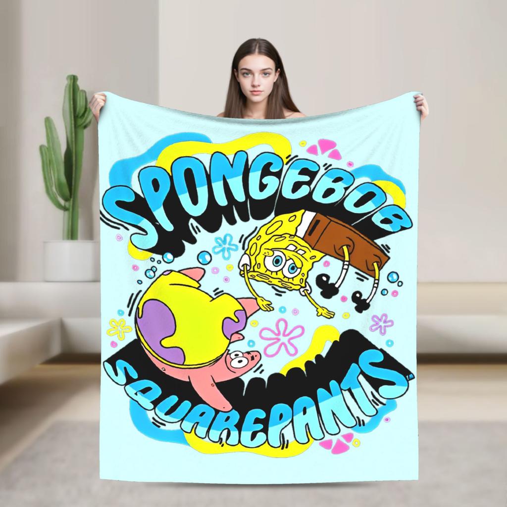 SpongeBob SquarePants Cartoon Blankets Fleece Lightweight Thin Throw Blanket for Bedroom Sofa Bed Rug