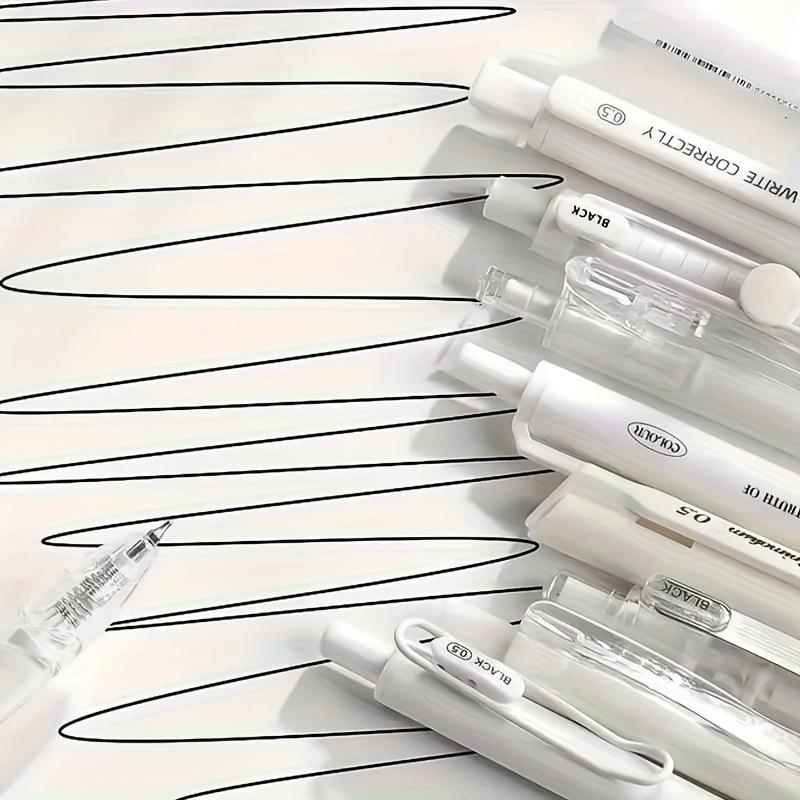 5pcs Ergonomic Retractable Ballpoint Pens | Smooth Writing Experience, Fast-Dry Ink, Medium Tip, Stylish Neutral Design for School & Office Use