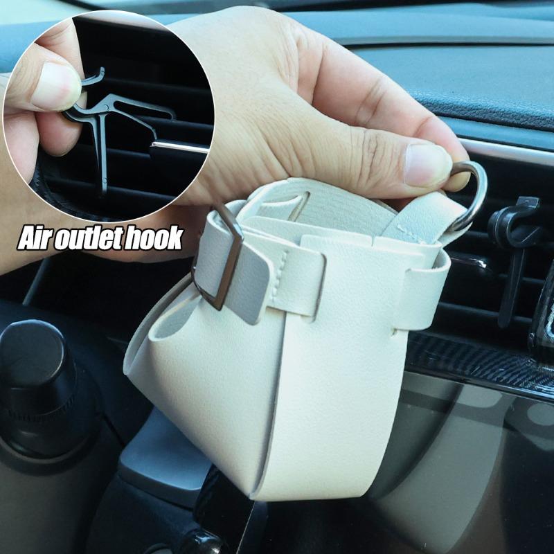 Car Air Outlet Storage Bag Automatic Air Vent Hanging Multifunctional Storage Holder Portable Leather Item Organizer Storage Bag
