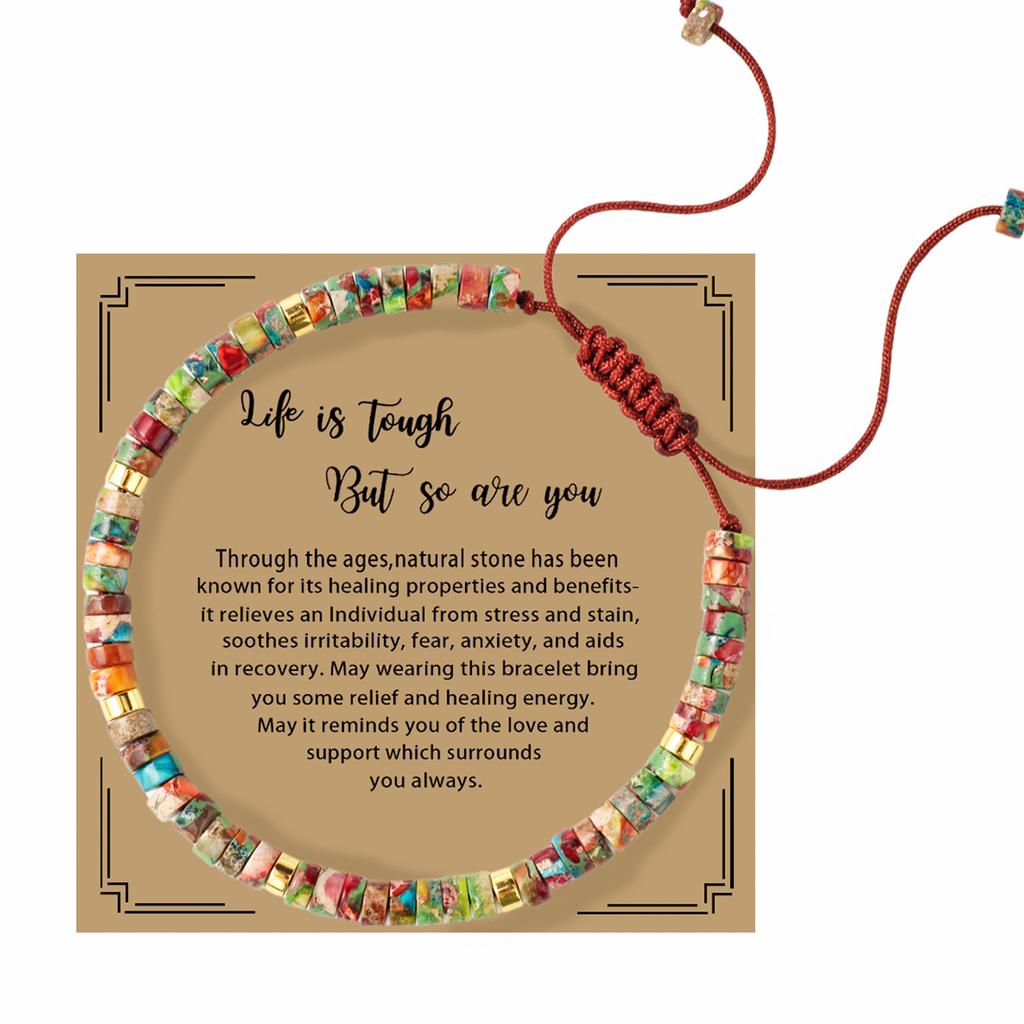 European and American colorful woven bracelet hand rope adjustable handmade emperor stone women's bracelet with card