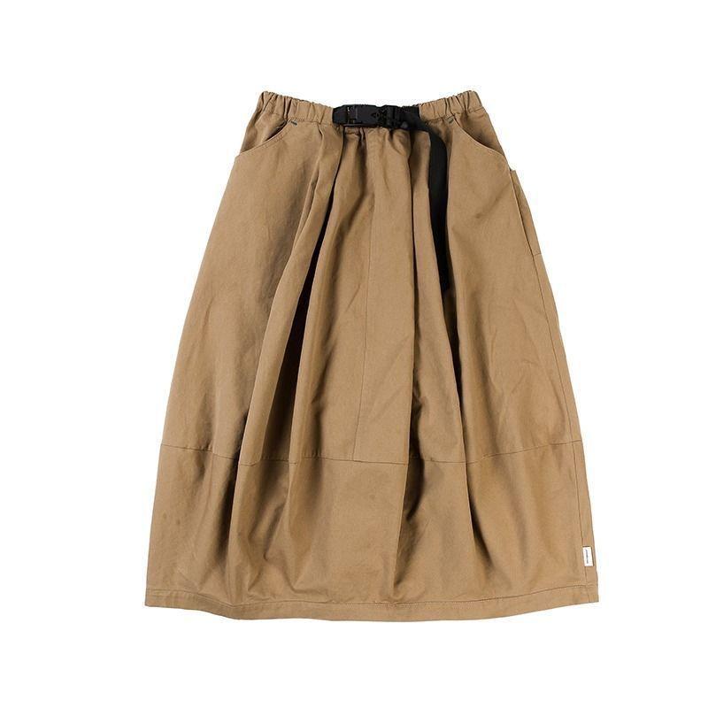 

Женская винтажная японская юбка-утилитарная - Художественный уличный стиль Однотонная Свободного кроя С высокой талией А-силуэта Юбка-миди для весны/лета L