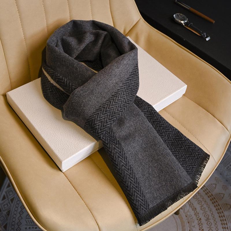 Men's Wool Scarf Autumn and Winter Warm Thickened Plaid Scarf Business Leisure Birthday Gift Men's