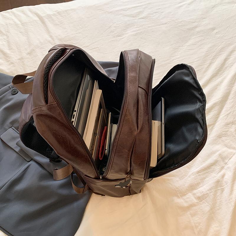 Vintage PU Backpack for Men Women Casual Daypack Travel School Bag with Multi Pockets
