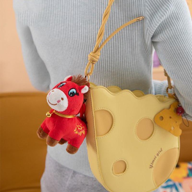 Of Year The Horse Mascot Crying Horse Pendant Charming Bag Keychain Doll Joyful Red Horse Plush Toy Children'S Gifts Keyring