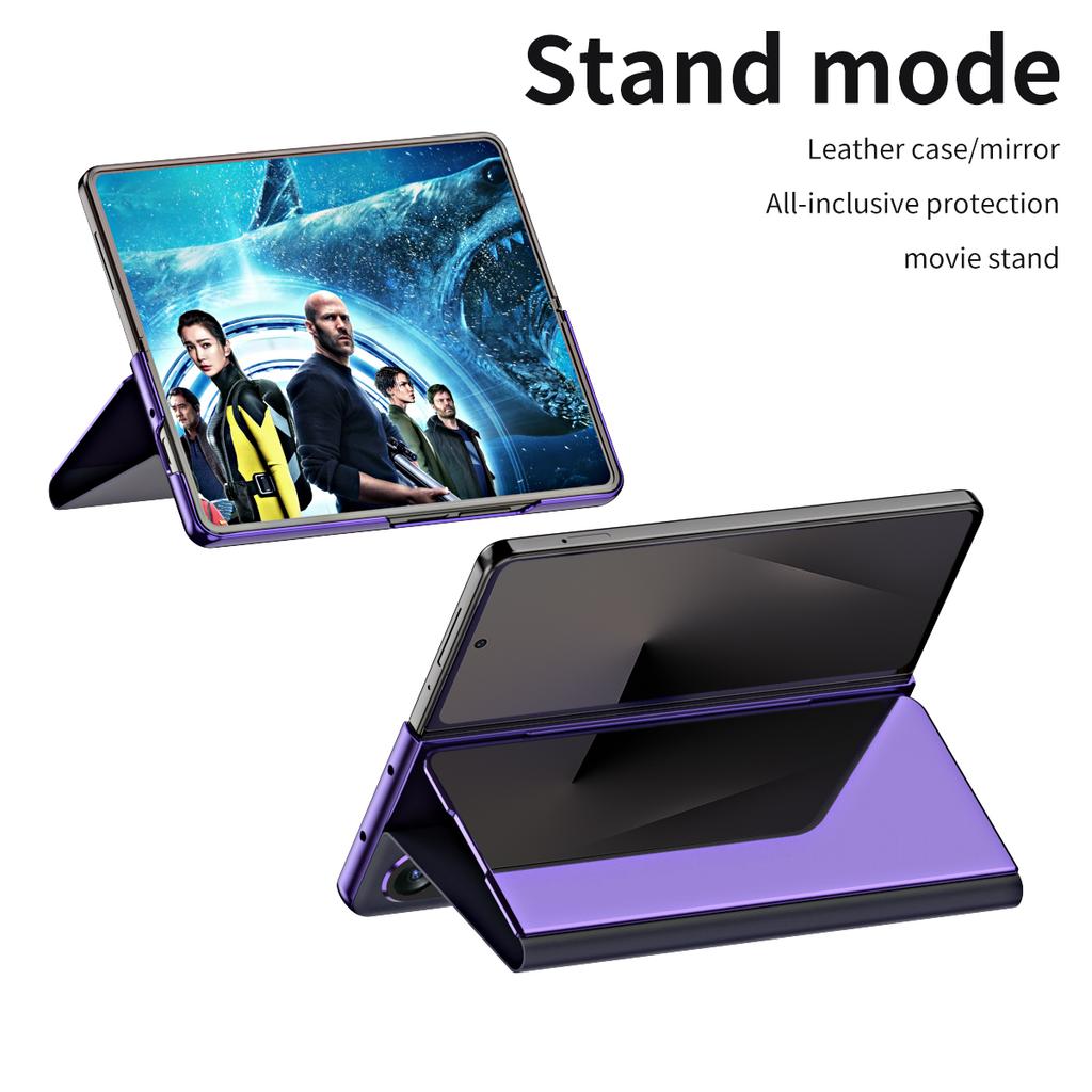 Smart Flip Case For Samsung Galaxy Z Fold 7 8 Fold7 Mirror Plating Plastic PU Leather Kickstand View Shockproof Phone Cover